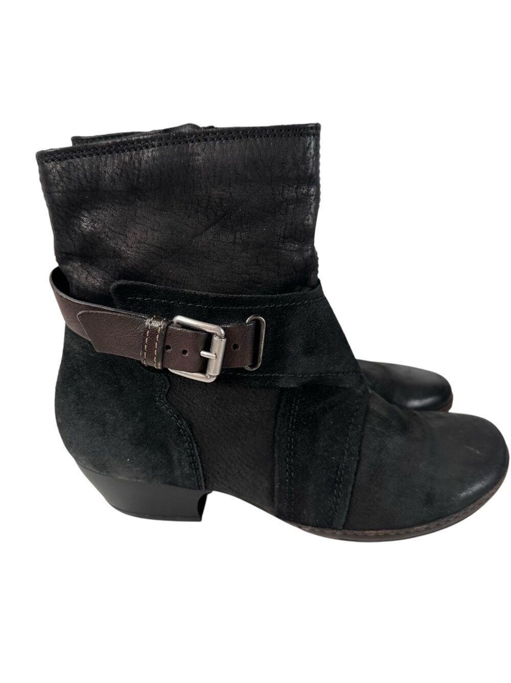 Miz Mooz Elwood Black Leather Boots Women 8 Crossover Detail Comfortable